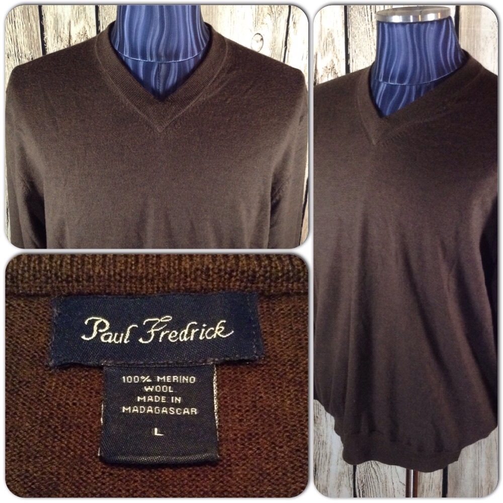 Paul Fredrick V-Neck Sweater Mens Lg Brown H1-88